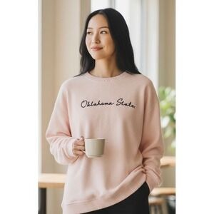 UG Apparel Oklahoma State Corded Sweatshirt Peach Pink Script Pullover Womens S